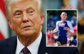 El presidente de Estados Unidos, Donald Trump, y AB Hernández, deportista oriunda de Jurupa Valley, compitiendo de forma oficial el pasado 30 de mayo de 2025 en Clovis, California. FOTO: GETTY