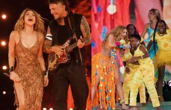 Shakira durante el cuarto concierto de su gira ‘Las Mujeres Ya No Lloran’ en España, donde también estuvieron los Ghetto Kids, el grupo de niños que bailó ‘Dai Dai’ junto a la artista en el Mundial. Foto: Nicolás Gerardin y redes sociales de Alejandro Sanz.