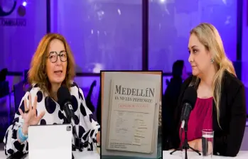 La abogada Gloria Jaramillo Aristizabal (derecha) en entrevista sobre el lanzamiento de su libro Medellín ya no les pertenece. FOTO: EL COLOMBIANO e imagen tomada de redes.