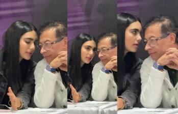Gabriela Muñoz le habla al oído al expresidente Gustavo Petro durante una reunión de la bancada del Pacto Histórico, realizada en Bogotá. Foto: captura de video redes sociales @AlejoToroAnt