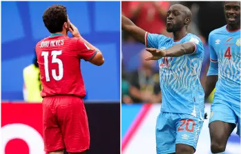 Pedro Neto envió un centro preciso al área que fue aprovechado perfectamente por el mediocampista João Neves, quien remató de cabeza de forma letal para batir al arquero Lionel Mpasi. FOTO: Tomada de redes sociales @selecaoportugal y Fifa