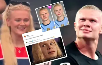 La hermana de Erling Haaland se volvió viral por su increíble parecido con el delantero previo a el partido de Brasil vs. Noruega. Foto: AFP / redes sociales