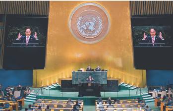 En representación de Abelardo de la Espriella, el vicepresidente José Manuel Restrepo habló en la asamblea general de la ONU. FOTO @CancilleriaCol
