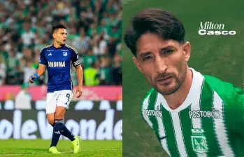 El atacante colombiano Falcao García llegó, por tercera vez, a Millonarios. Milton Casco es uno de los fichajes de Atlético Nacional para esta temporada. Fotos: Camilo Suárez y tomada de @AtleticoNacional 