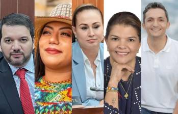 Julio Elías Echaguí, Martha Peralta, Berenice Bedoya, Liliana Bitar y Juan Pablo Gallo, los senadores mencionados en la demanda admitida por el Consejo de Estado. FOTOS: SENADO Y COLPRENSA.