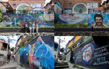 Cinco murales que hacían apología a Pablo Escobar fueron reemplazados por pinturas de animales y escenas míticas. Lo que para la Alcaldía ha sido la creación de un museo a cielo abierto, para algunos vecinos es un intento por borrar su memoria con el que no están de acuerdo. FOTOS EL COLOMBIANO