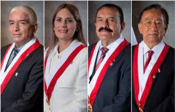 Los candidatos Segundo Héctor Acuña Peralta, María del Carmen Alva Prieto, Edgard Cornelio Reymundo Mercado y José María Balcázar Zelada. FOTOS: Tomadas de X @congresoperu