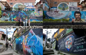Cinco murales que hacían apología a Pablo Escobar fueron reemplazados por pinturas de animales y escenas míticas. Lo que para la Alcaldía ha sido la creación de un museo a cielo abierto, para algunos vecinos es un intento por borrar su memoria con el que no están de acuerdo. FOTOS EL COLOMBIANO