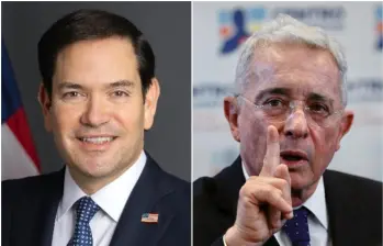 El secretario de Estado de Estados Unidos, Marco Rubio, y el expresidente Álvaro Uribe Vélez. FOTO: Tomada de redes sociales @SecRubio y Colprensa