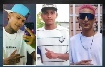 Aly David Suárez, de 21 años; Kevin David Burgos Rodríguez (21) y Anderson David Torres (22) fueron hallados sin vida en inmediaciones de la quebrada La Aguja Media, en Ciénaga, Magdalena. FOTOS: Tomadas de redes sociales 