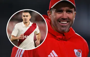 Eduardo Coudet prefirió destacar el desgaste táctico del atacante barranquillero y asegurar que la redención anotadora de sus puntas es solo cuestión de tiempo. FOTO: Tomada de redes sociales @RiverPlate y Getty