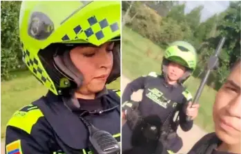 La patrullera Erika Judith Pérez Romero golpeó en la cara con su bolillo al joven Juan Sebastián Nova en inmediaciones a un humedal en la localidad de Suba, en Bogotá. FOTOS: Capturas de video