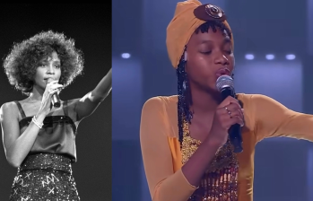La Mini Whitney Houston de Buenaventura rindió homenaje a la cantante estadounidense en el escenario de Yo me llamo Mini. FOTO GETTY y captura de Caracol Televisión