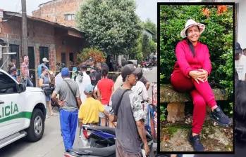 Adelante, la docente asesinada en una calle de Puerto Berrío. Atrás, el lugar de los hechos. FOTO: imagen tomada de redes.