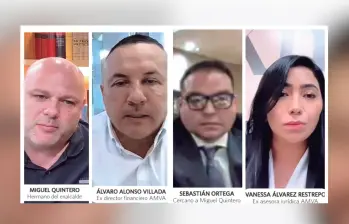 Miguel Quintero, hermano del exalcalde Daniel Quintero; Álvaro Alonso Villada García, exdirector financiero del Área Metropolitana del Valle de Aburrá (AMVA); Sebastián Ortega, hijo de un influyente político de Bello; y Vanessa Álvarez Restrepo, exasesora jurídica del AMVA y exsecretaria de Medio Ambiente de Medellín, fueron los convocados a la audiencia de imputación de cargos.