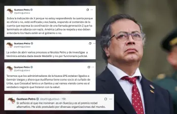 En un día, el presidente Petro publicó más de una decena de trinos hablando de diferentes temas. Varios eran fake news. FOTO: COLPRENSA Y CAPTURAS DE PANTALLA.
