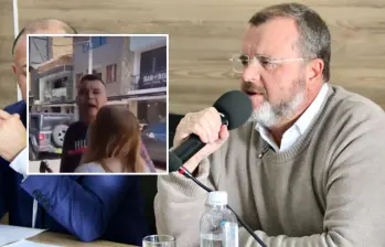El alcalde de Rionegro, Jorge Rivas, y la presunta pareja que agredió verbalmente al adulto mayor. FOTO: ALCALDÍA DE RIONEGRO Y CAPTURA REDES SOCIALES