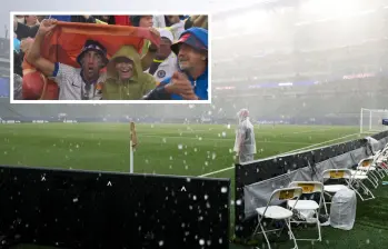 Al finalizar el primer tiempo, el partido fue suspendido debido a las complicadas condiciones meteorológicas en el estado de Pensilvania. Autoridades de la Fifa y comisiones arbitrales estudian si el partido se podrá reanudar. FOTO: AFP y captura de video de redes sociales @Dsports