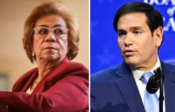 La canciller Rosa Villaviciencio y el secretario de Estado de EE. UU., Marco Rubio. FOTOS: Colprensa y AFP
