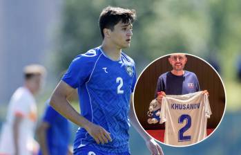 El camarógrafo salió lesionado tras una acción al minuto 33 donde Khusanov fue a cortar a Luis Díaz. Fotos: Getty Images y tomada de @thomasbullock_