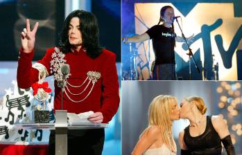Michael Jackson, Aterciopelados y Madonna y Britney Spears en uno de los momentos icónicos de los Premios MTV. FOTOS Archivo EL COLOMBIANO