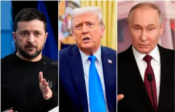 Los presidentes de Ucrania, Volodimir Zelenski; Estados Unidos, Donald Trump; y Rusia, Vladimir Putin. FOTOS: Getty y AFP