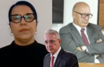 Deyanira Gómez, exesposa de Juan Guillermo Monsalve y el abogado, Héctor Romero defensor de Monsalve. Ambos son testigos en el juicio a Álvaro Uribe. FOTOS: Colprensa y captura de video