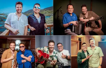 De arriba a abajo: de izquierda a derecha, Gusi con Peter Manjarrés, Alfredo Gutiérrez, Pipe Peláez, Iván Villazón y Jean Carlos Centeno. FOTOS Cortesía Frankie Jazz