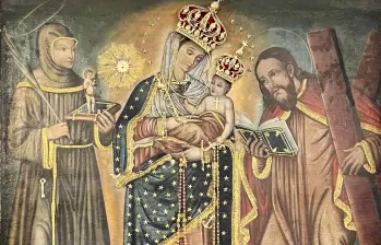 Lienzo de Nuestra Señora del Rosario de Chiquinquirá en la Basílica Menor de La Estrella, Antioquia. Foto: Cortesía