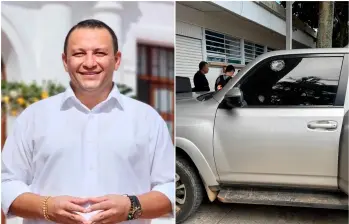 La camioneta en la que se desplazaba el alcalde Juan David Piedrahíta fue atacada a tiros en zona rural de Cartago. FOTOS: Alcaldía de Cartago y tomada de X @JoseWilmerPache