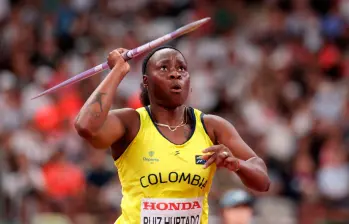 La colombiana Flor Denis Ruiz en acción en el Mundial de Atletismo de Tokio, en la prueba de lanzamiento de jabalina en la que es finalista. FOTO GETTY 