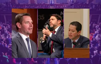 De izquierda a derecha: El demócrata Eric Swalwell, el colombiano Rubén Gallego y el republicano Tony Gonzales. FOTOS: REDES SOCIALES Y AFP.