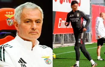 El entrenador portugués José Mourinho dirige al colombiano Richard Ríos desde septiembre del 2025. Fotos: tomadas del x de @SLBenfica 