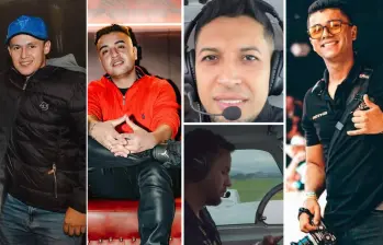 Jefferson Osorio, Juan Manuel Rodríguez, Oscar Marín (arriba), Hernando Torres (abajo) y Weisman Mora acompañaban a Yeison Jiménez en la avioneta durante el accidente. FOTOS: Tomadas de las redes sociales