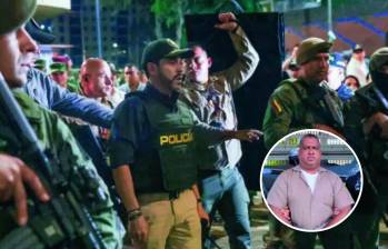 El presidente durante el operativo policial en Cali. Abajo, “Araña” en su acto de extradición. Foto: Alcaldía de Cali/Captura de video.