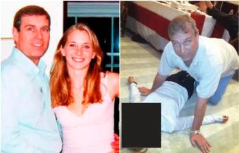 El expríncipe Andrés junto a Virginia Giuffre, la primera mujer que lo denunció; y una de las nuevas fotos que aparecieron de él en los archivos de Epstein. FOTOS: Cortesía Eliot Press/ The Grosby Group Exclusive y Departamento de Justicia de EE. UU.