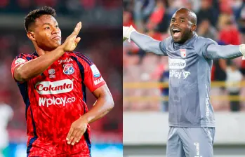 El futbolista Léider Berrío, ahora en el DIM, le anotó goles a Mosquera Marmolejo, antes en el DIM, en las últimas finales de Liga que disputaron. FOTOS: CAMILO SUÁREZ Y GETTY
