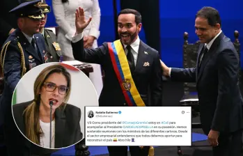 La presidenta del Consejo Gremial Nacional, Natalia Gutiérrez. socializó con Abelardo de la Espriella y su gabinete una hoja de ruta para el crecimiento económico. Fotos: Colprensa, AFP y captura @NGutierrezJ