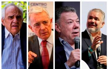 De izquierda a derecha: Ernesto Samper, Álvaro Uribe Vélez, Juan Manuel Santos e Iván Duque. FOTO: ARCHIVO/COLPRENSA