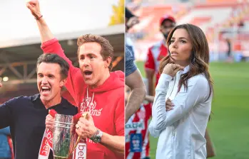 Rob McElhenney y Ryan Reynolds son los dueños del Wrexham y Eva Longora invirtió en el Necaxa de México. FOTO getty