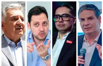 De izquierda a derecha: Luis Eduardo Garzón (Alianza Verde); Carlos Fernando Motoa (Cambio Radical); Juan Sebastián Gómez (Nuevo Liberalismo), y Juan Felipe Lemos (La U). FOTO: EL COLOMBIANO-COLPRENSA-ARCHIVO PARTICULAR