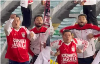 Un video difundido por medios partidarios de Corinthians ha puesto en evidencia actos de racismo protagonizados por seguidores de Independiente Santa Fe ubicados en la tribuna oriental de El Campín. FOTO: Captura de video de redes sociales @Casalcoringao