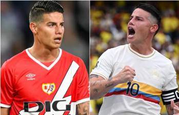 James Rodríguez con la camiseta de su actual club, Rayo Vallecano, y con la de la Selección Colombia. FOTO: REDES SOCIALES JAMES RODRÍGUEZ