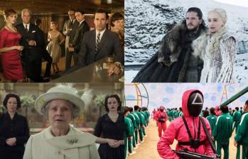 Mad Men, Juego de tronos, The Crown y El juego del calamar hacen parte del listado de las mejores 100 series del siglo XXI de The New York Times. FOTO: AMC, HBO Max y Netflix.