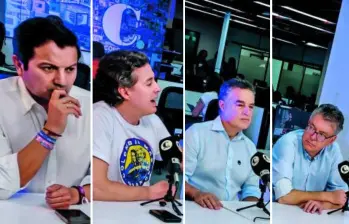 De izquierda a derecha: David Luna, Juan Manuel Galán, Aníbal Gaviria y Mauricio Cárdenas. FOTO Manuel Saldarriaga.