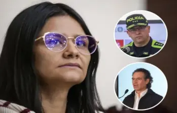 Adelante, el exdirector de la Policía –el general Carlos Triana– y el alcalde Federico Gutiérrez. Atrás, la directora Angie Rodríguez. FOTO: imagen tomada de redes.