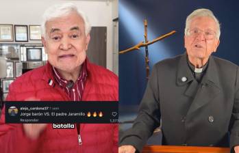 Internautas sugirieron un reto de aura entre Jorge Barón y el padre Diego Jaramillo, algo que sirvió de motivación para el presentador y tuvo una respuesta del religioso. Fotos: captura de videos redes sociales