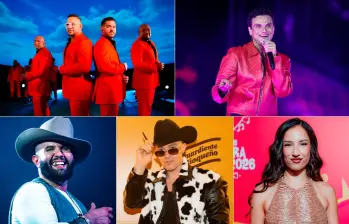 El Grupo Niche, Silvestre Dangond, Carín León, Luis Alfonso y Aria Vega, hacen parte de la nómina del Súper Concierto Feria de las Flores 2026. FOTOS Cortesía, Colprensa y Archivo