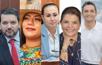 Julio Elías Echaguí, Martha Peralta, Berenice Bedoya, Liliana Bitar y Juan Pablo Gallo, los senadores mencionados en la demanda admitida por el Consejo de Estado. FOTOS: SENADO Y COLPRENSA.