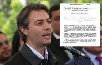 El alcalde Daniel Quintero y un extracto del Proyecto de Acuerdo. FOTO: Cortesía.